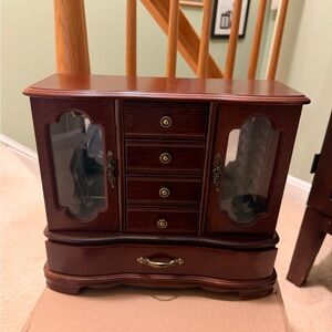 Wooden Jewelry Box with Glass Display Panels - Dark Mahogany